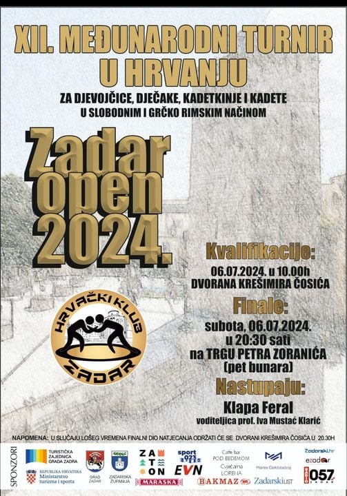 NAJAVA Međunarodni hrvački turnir 12. Zadar Open 2024.