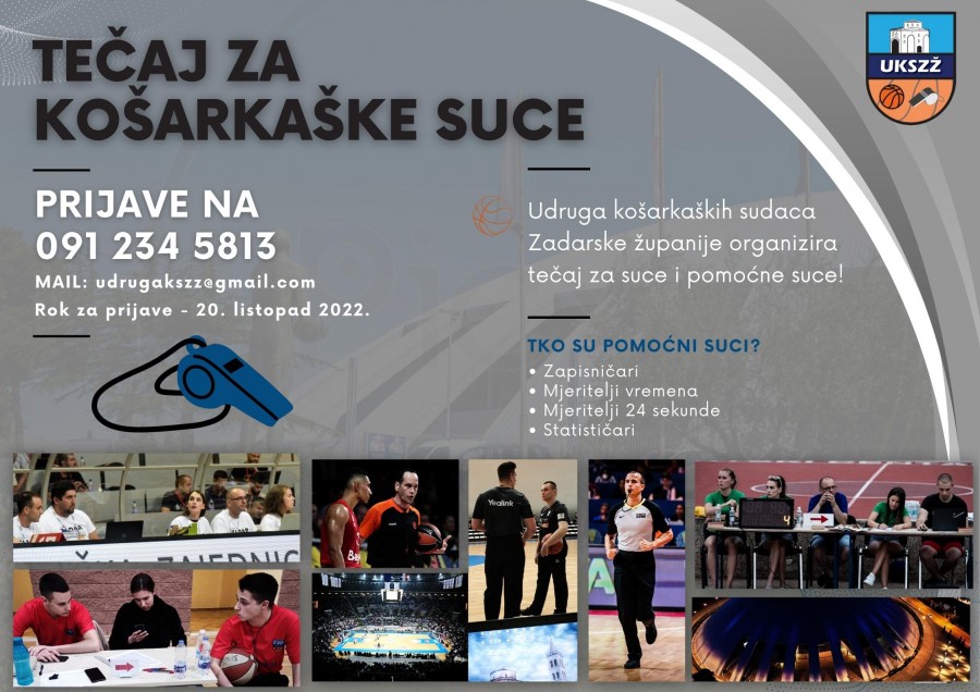 Udruga košarkaških sudaca Zadarske županije organizira seminar za suce, mjeritelje vremena, zapisničare i statističare.